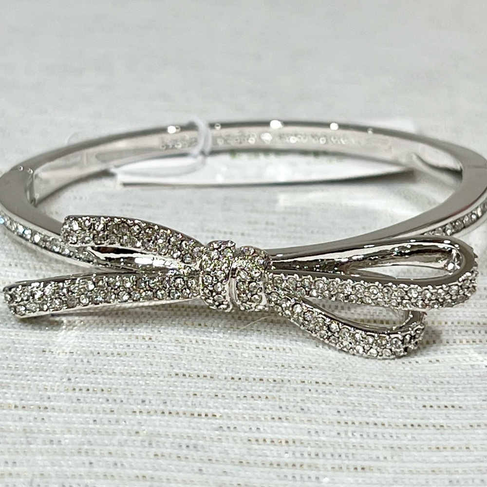 Nwt - Kate Spade NY Silver Tone Pave Tied Up Bow Bangle Bracelet